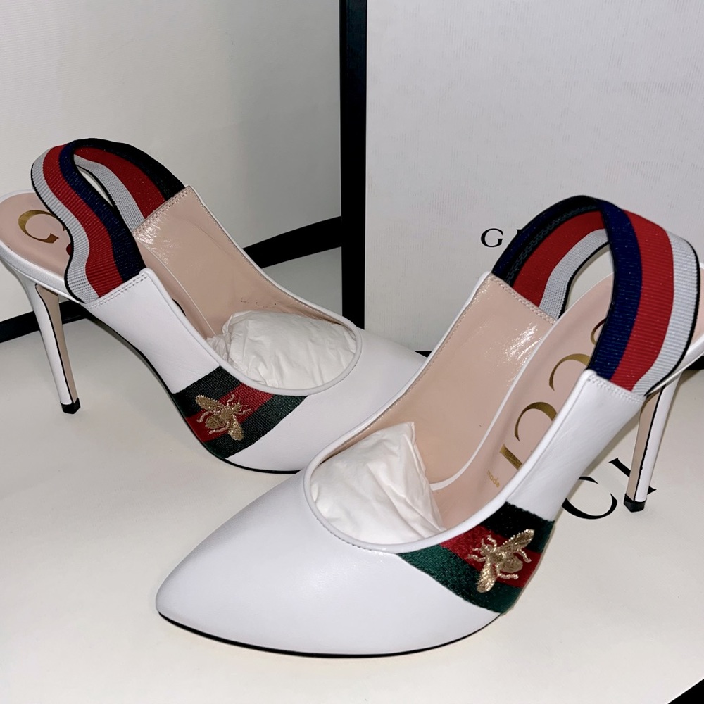 AUTHENTIC GUCCI Slingback Pumps 39 + White